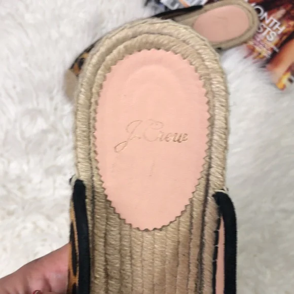J Crew Calf Hair Leopard Slip On Espadrilles Mules Shoes Flats - Picture 4 of 13